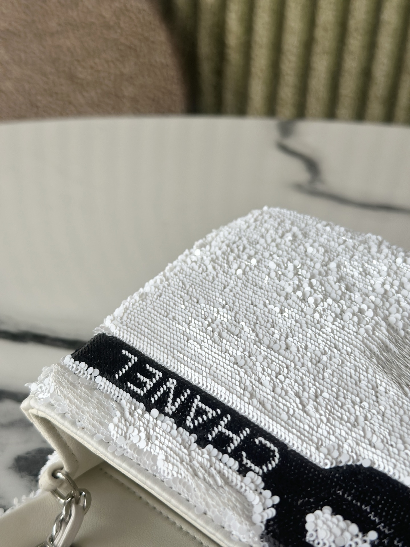 24B White & Black Sequin Bow Mini Classic Flap Bag with Silver-Tone Hardware - Mocuir