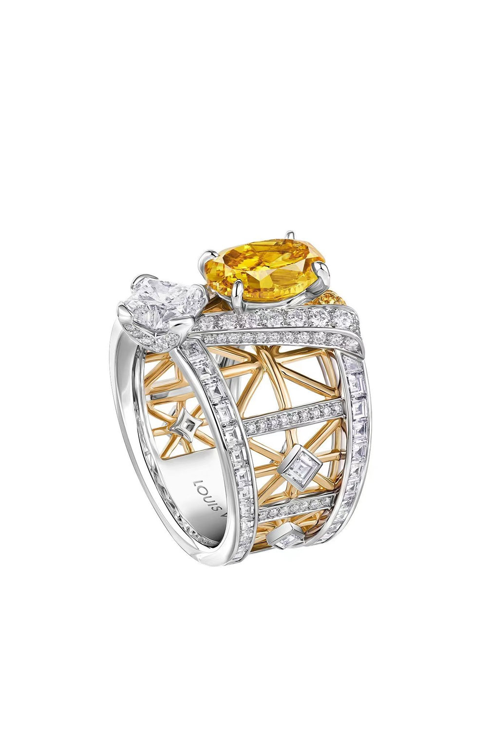 Openwork Yellow Diamond Wide Ring