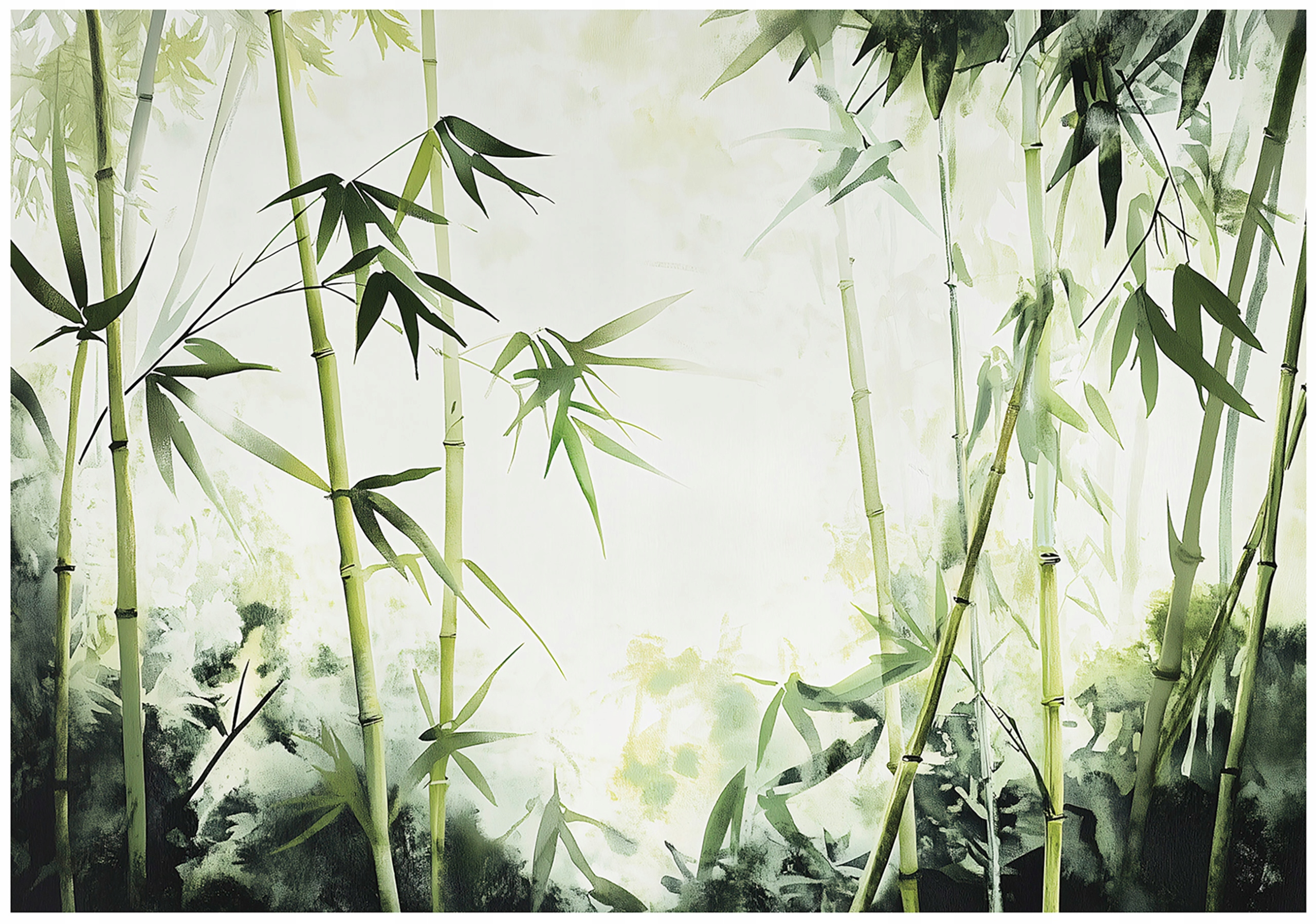Green bamboo nature wall mural for bedroom or living room, non-woven wallpaper,