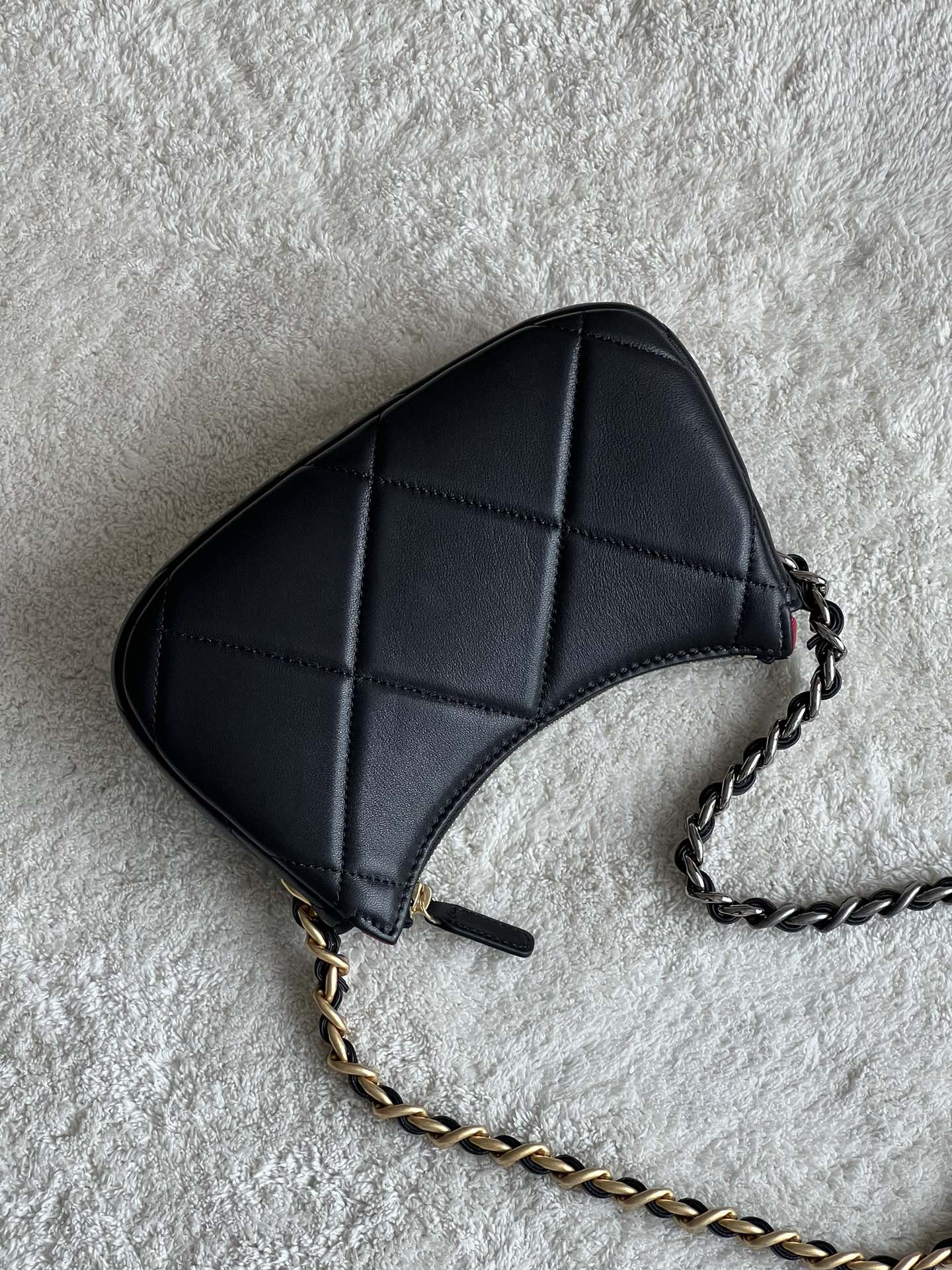 19 Half Moon Hobo Bag in Black Quilted Lambskin with Gold-Tone and Ruthenium-Finish Hardware - Mocuir