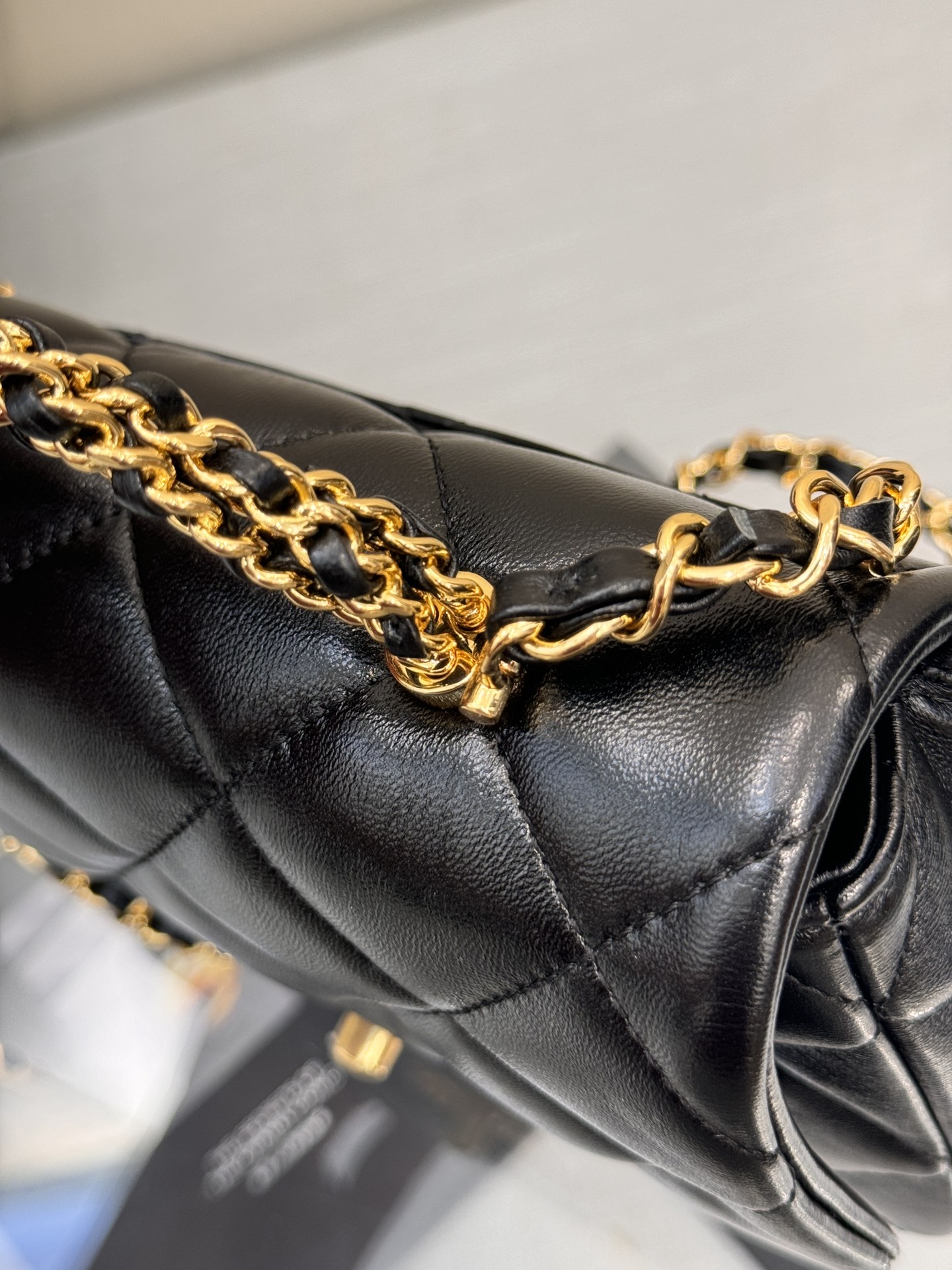 24B Classic Flap Mini with Twist Handle in Black Waxed Lambskin with Gold-Tone Hardware (Model AS5166) - Mocuir