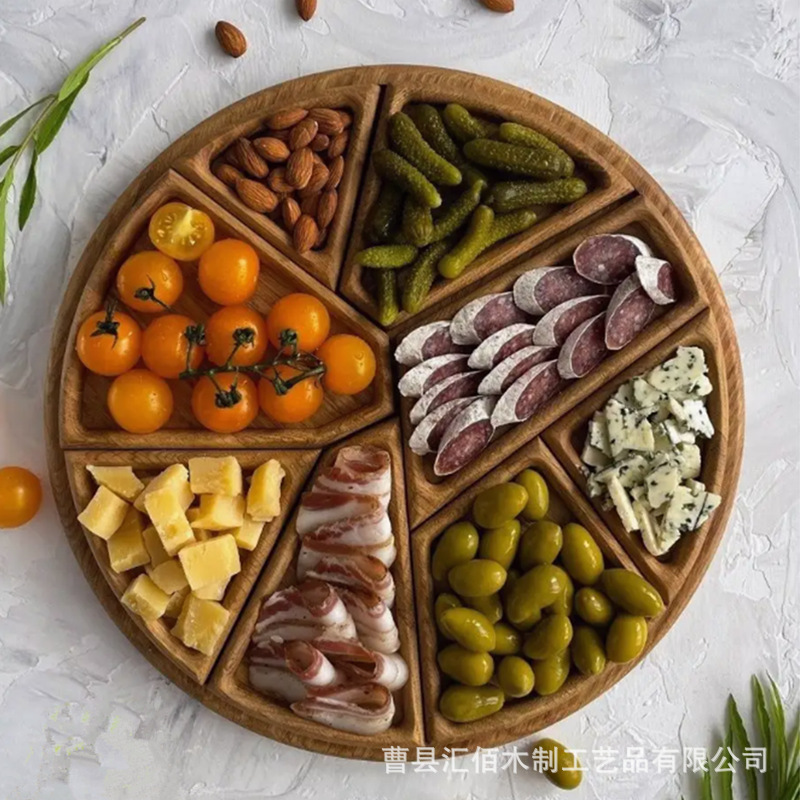 Solid wood nuts storage tray irregular snacks fruit decorative tray round cooked cheese tray
