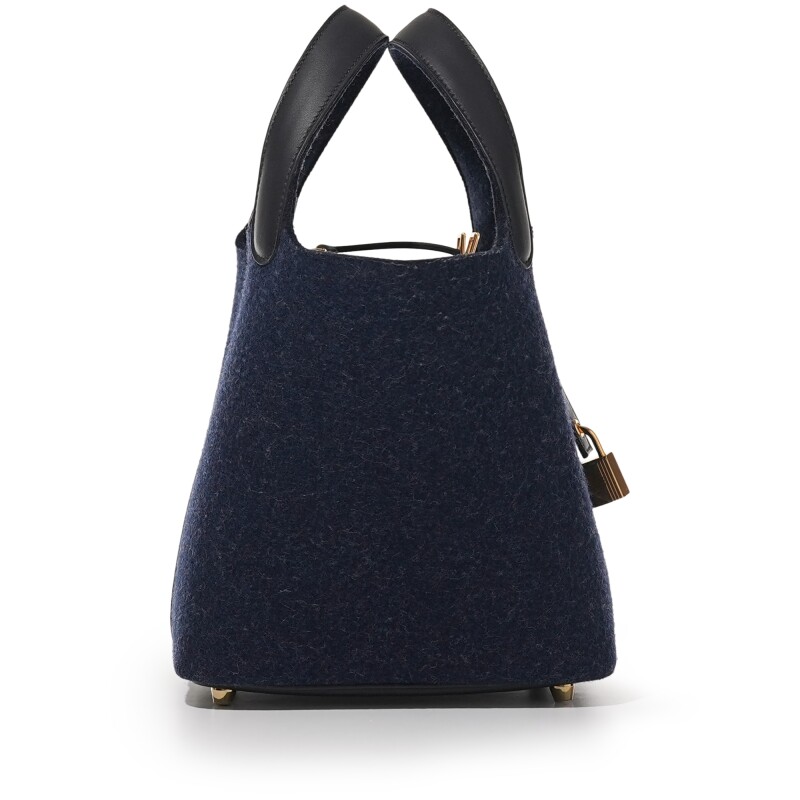 Bleu Nuit Feutre Wool and Black Swift Picotin Lock 18 Gold Hardware