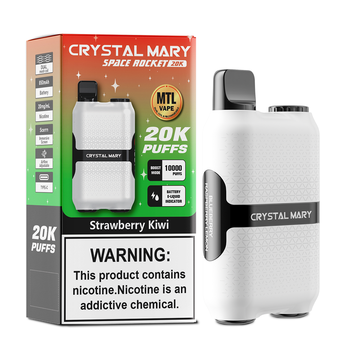 （3 pieces）CRYSTAL MARY 20000 20K Puffs Vape Dual Mesh LED Display Disposable Vape EU Warehouse
