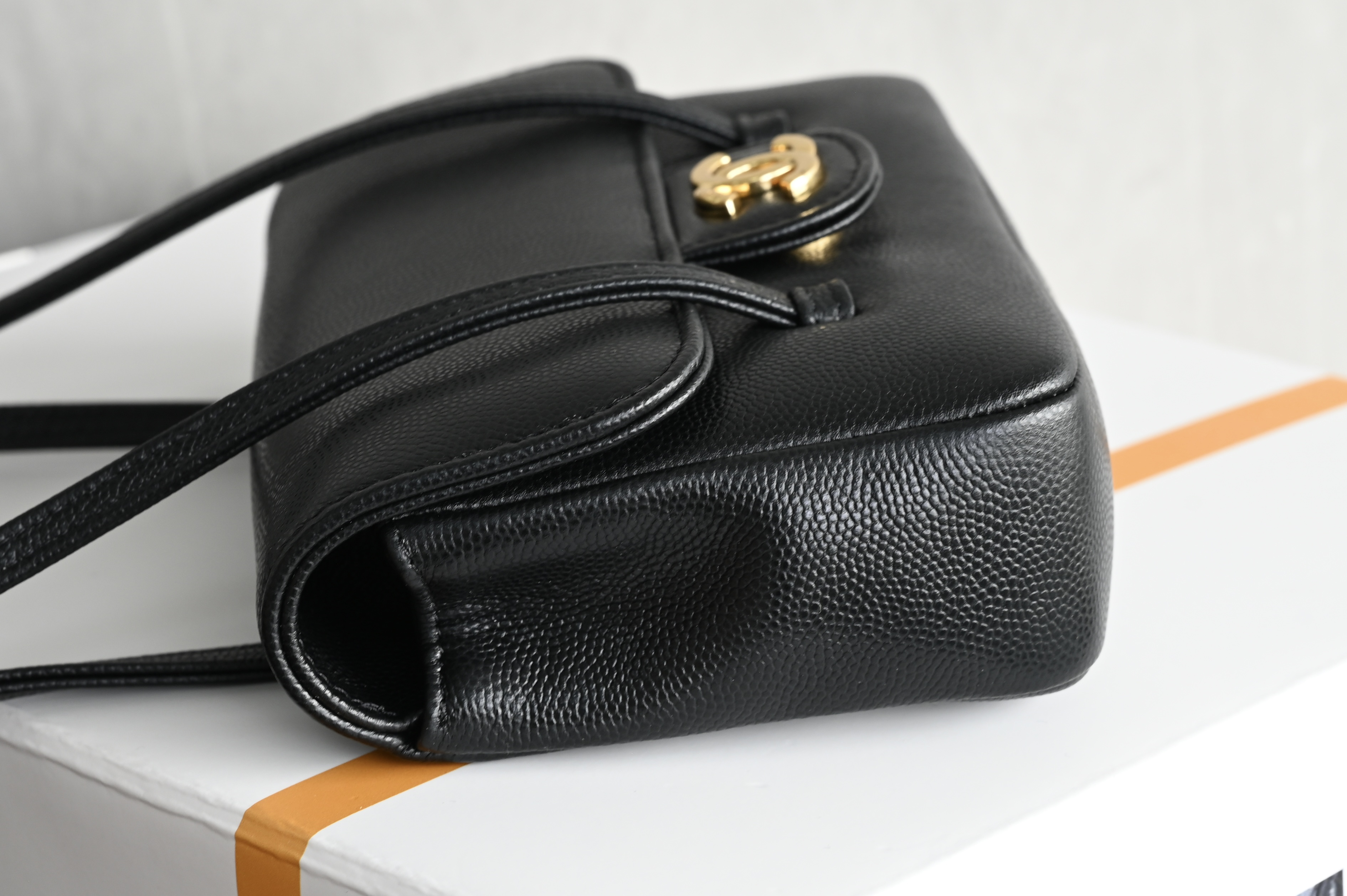 26S Preppy Coco Mini Flap Bag in Black Grained Shiny Calfskin with Gold-Tone Hardware - Mocuir