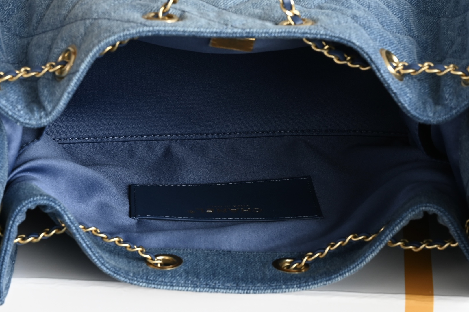 25 Small Handbag (AS5293) in Blue Washed Denim with Gold-Tone Metal Hardware - Mocuir