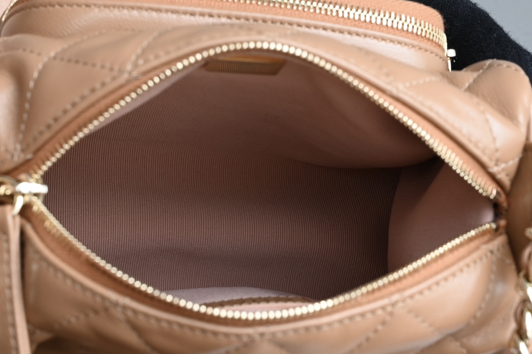 24K Camera Bag in Caramel Quilted Lambskin with Light Gold-Tone Hardware (Model AS5156) - Mocuir