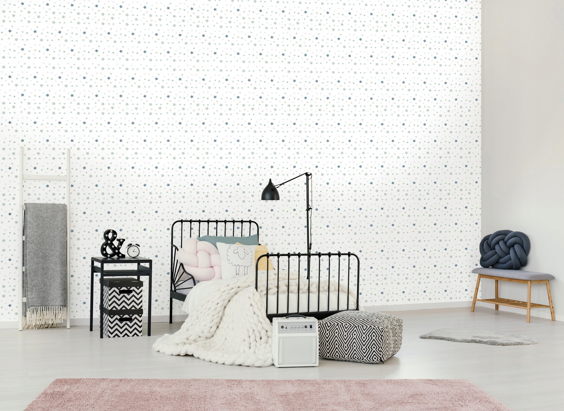 White wallpaper with stars for children wallpaper