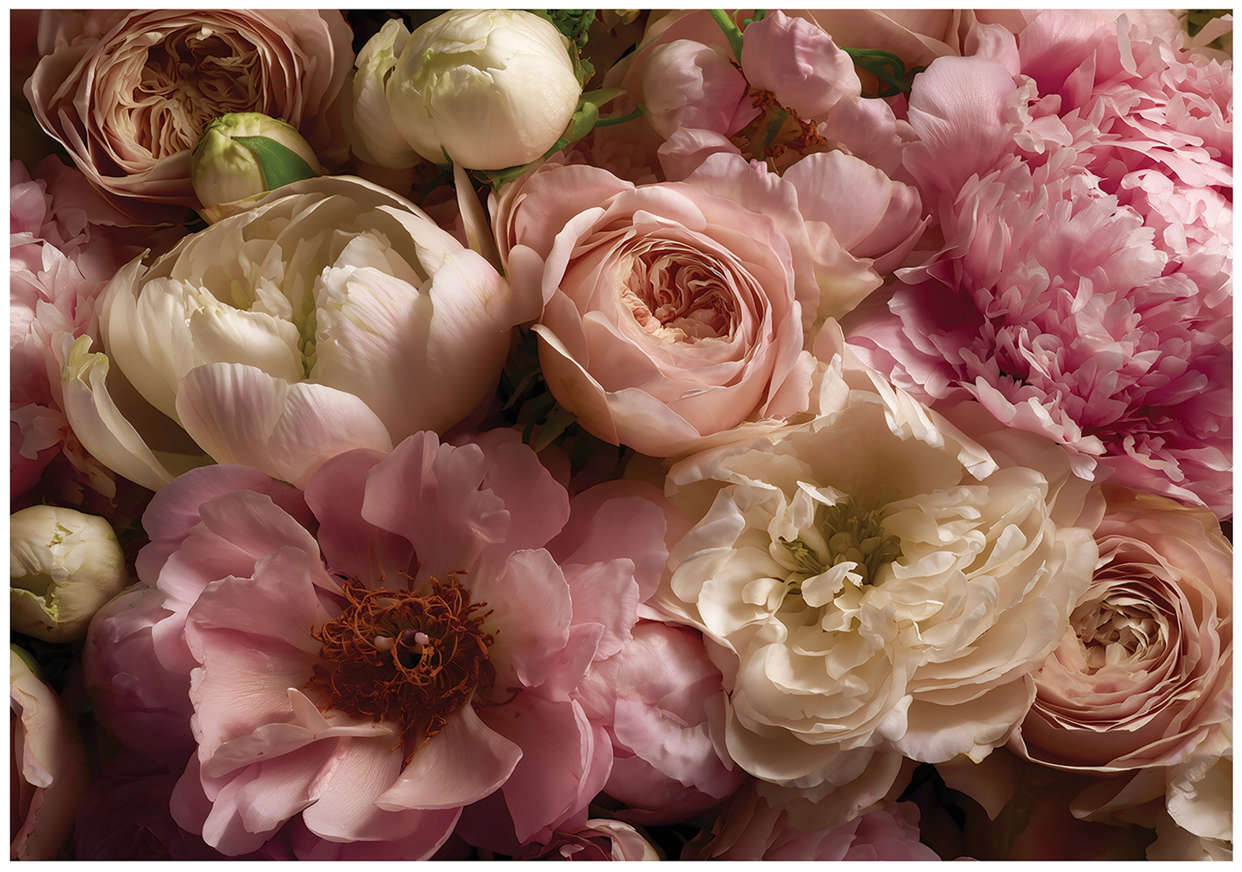 Wall mural with pink peony flowers for the bedroom or living room, non-woven wallpaper