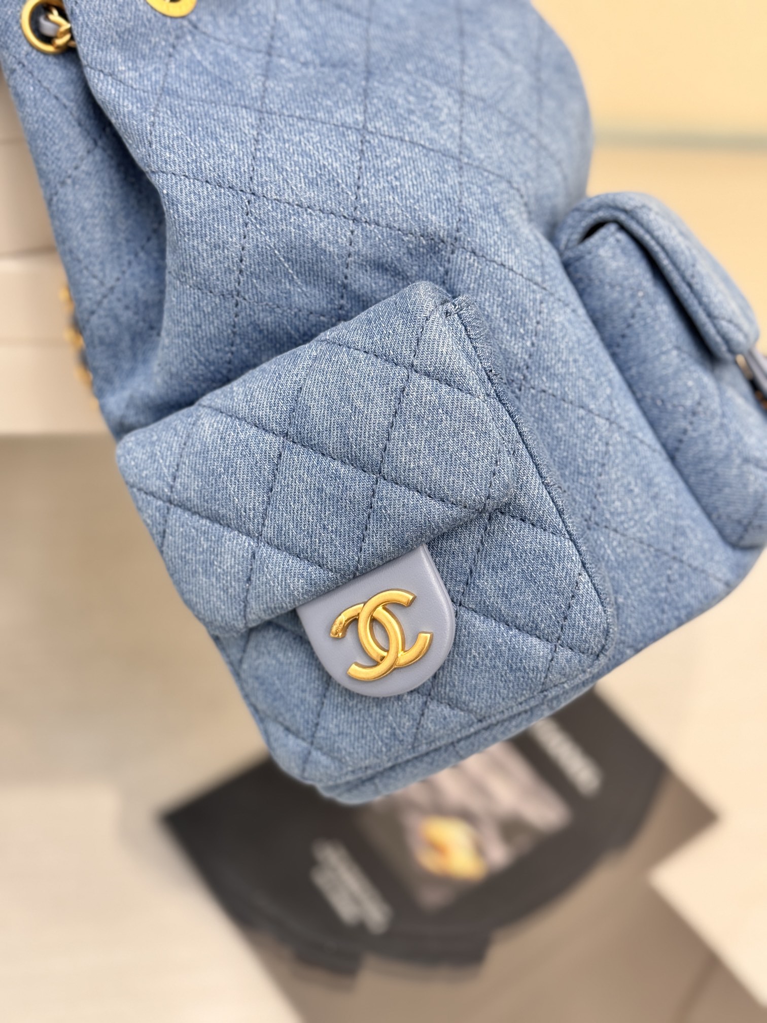 Drawstring Bucket Backpack（Light Denim Blue） - Mocuir