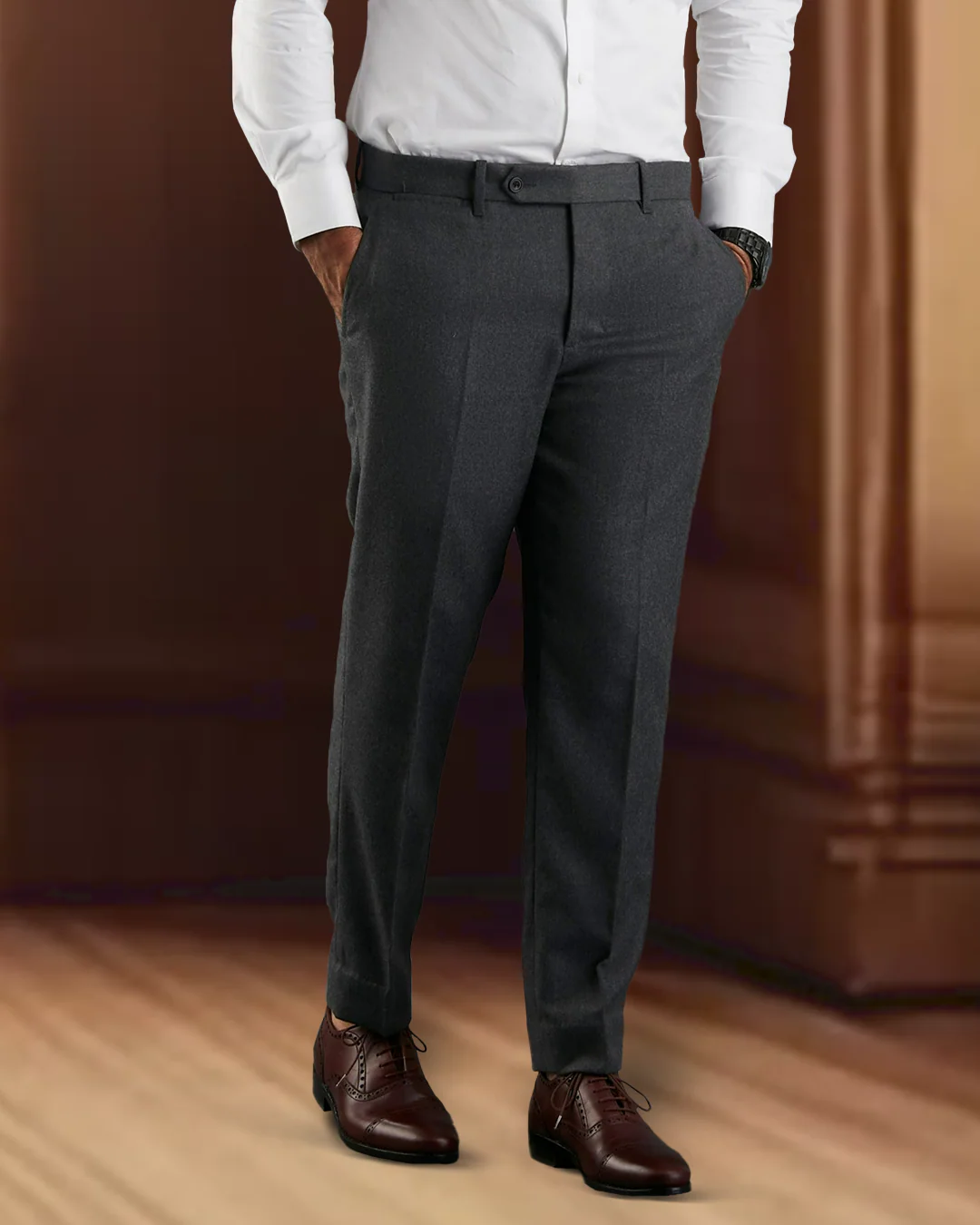 Dark Grey Wool Flannel Dress Pant