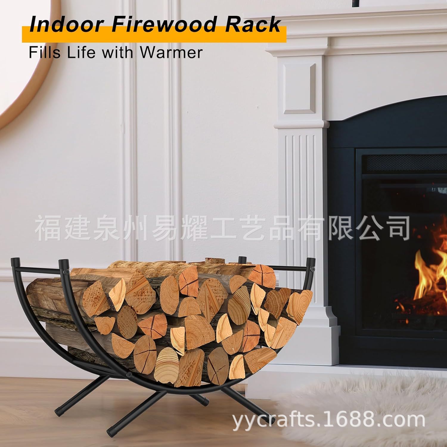 Casual Round Tube Curved Firewood Rack Metal Fireplace Firewood Storage Rack Indoor and Outdoor Suitable Wooden Rack Firewood Rack