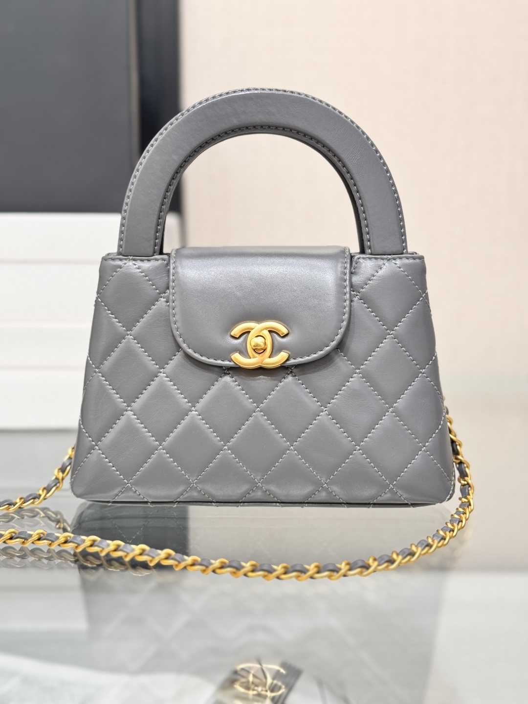 Mini Kelly Bag with Handle（Medium Grey） - Mocuir