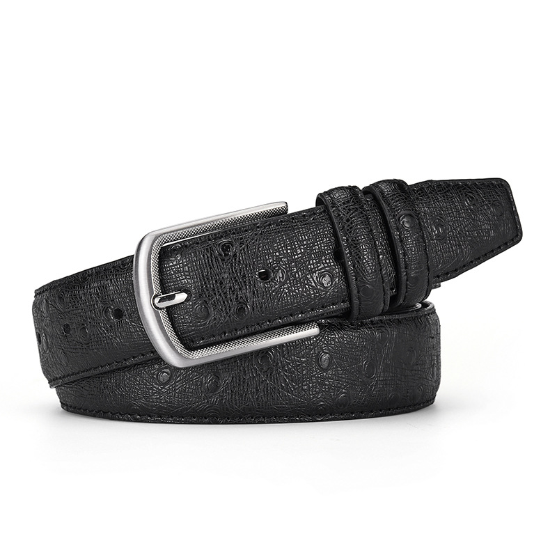 Men's Fashion Blue Ostrich Embossed Silver Buckle PU Leather Belt