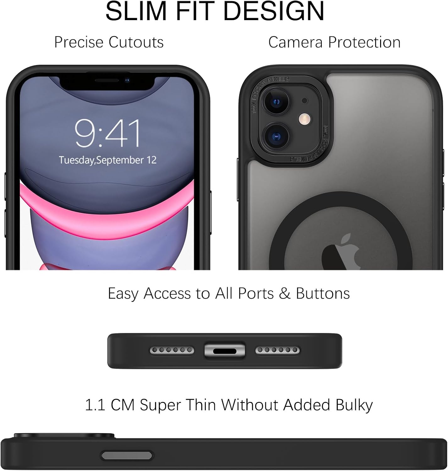 iPhone 11 Phone Case, Phone case for iPhone 11 Magnetic Case [Compatible with Mag Safe] Translucent Matte Slim Shockproof Anti-Fingerprint Protective Cover for iPhone 11 6.1’’ Black