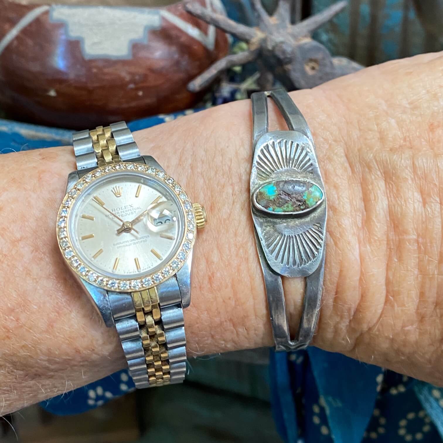 1920 Navajo Ingot Sterling Silver Turquoise Cuff Bracelet