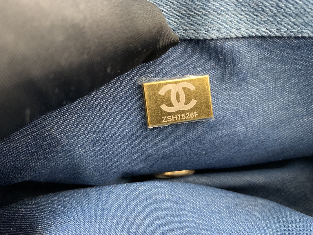 22C Classic Mini Flap Bag (Square) with Adjustable Ball Chain in Washed Denim Blue, Chevron Quilted, Gold-Tone Hardware - Mocuir