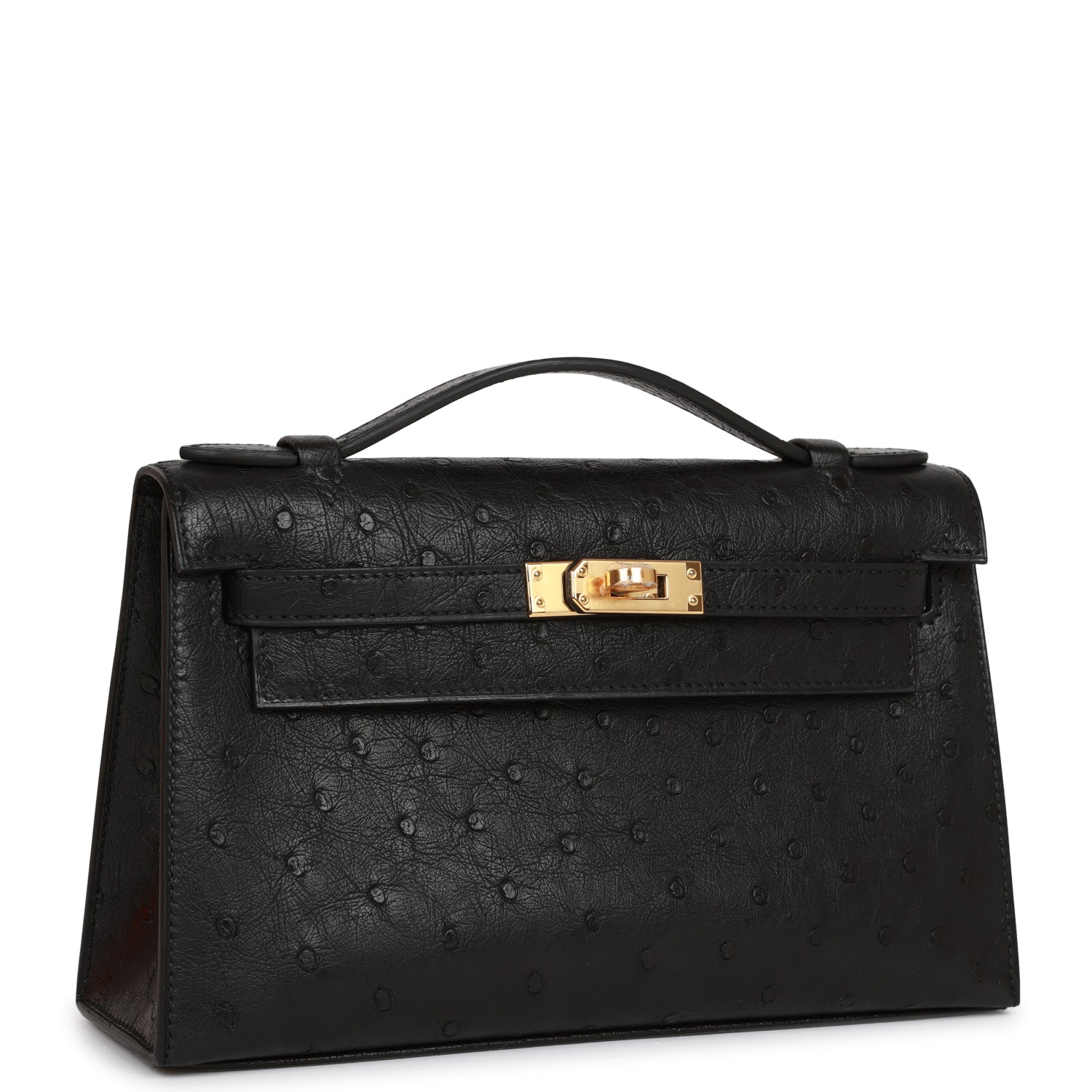 Kelly Pochette Black Ostrich Gold Hardware