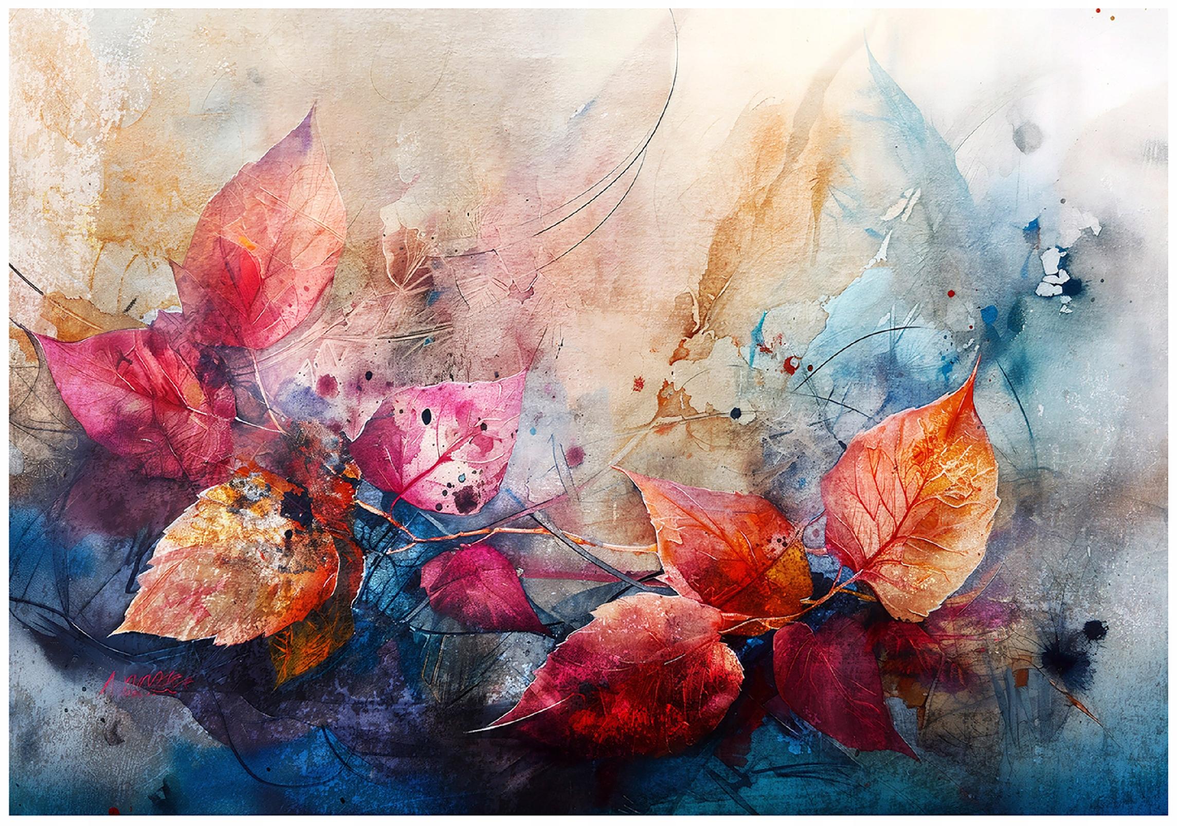 Abstract concrete leaves wall mural for the bedroom or living room
