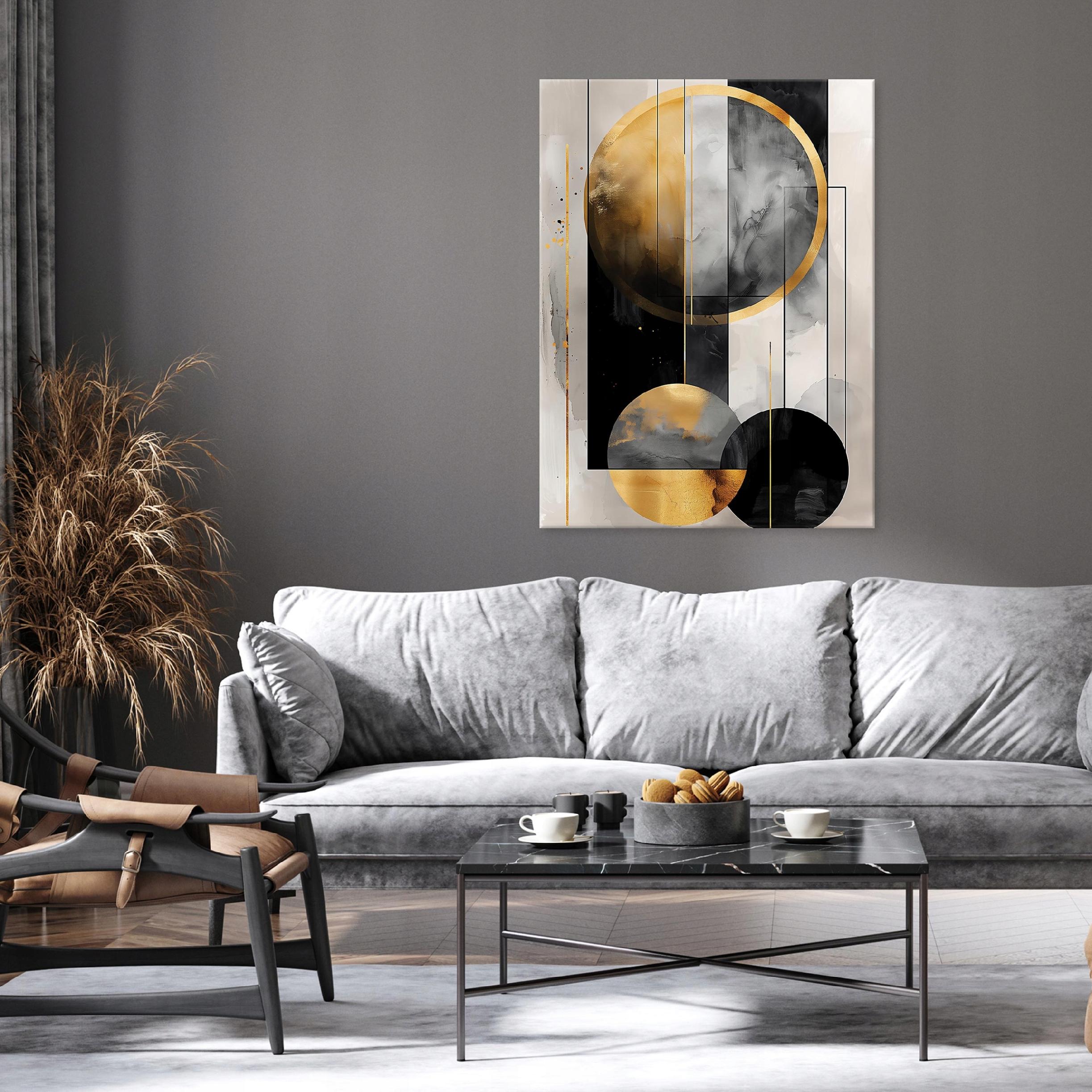 Abstract art deco gold painting on canvas for bedroom or living room wall, 40x30