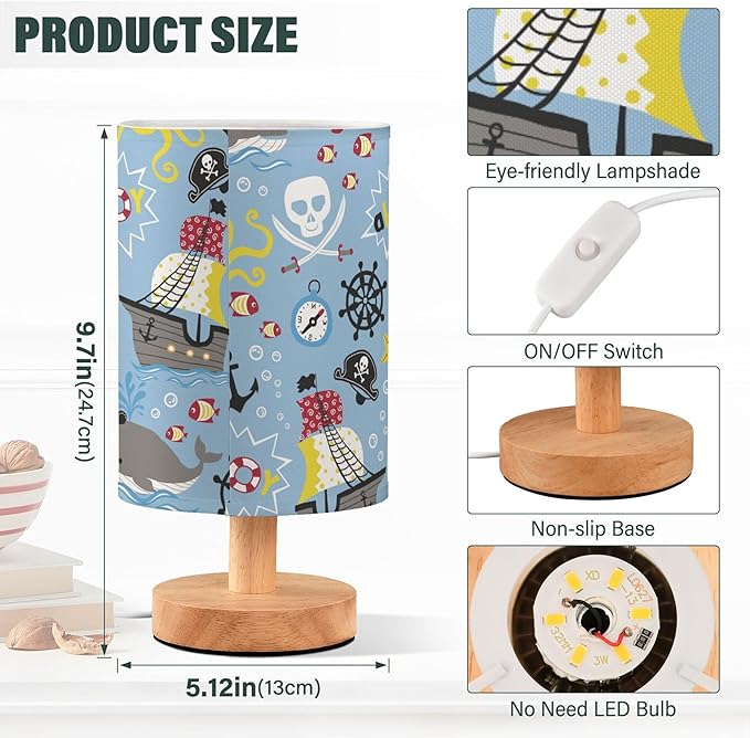 TWINKLETALE Table Lamp Pirate Marine Animal Octopus Whale Fish Nautical Skull Nightstand Lamp