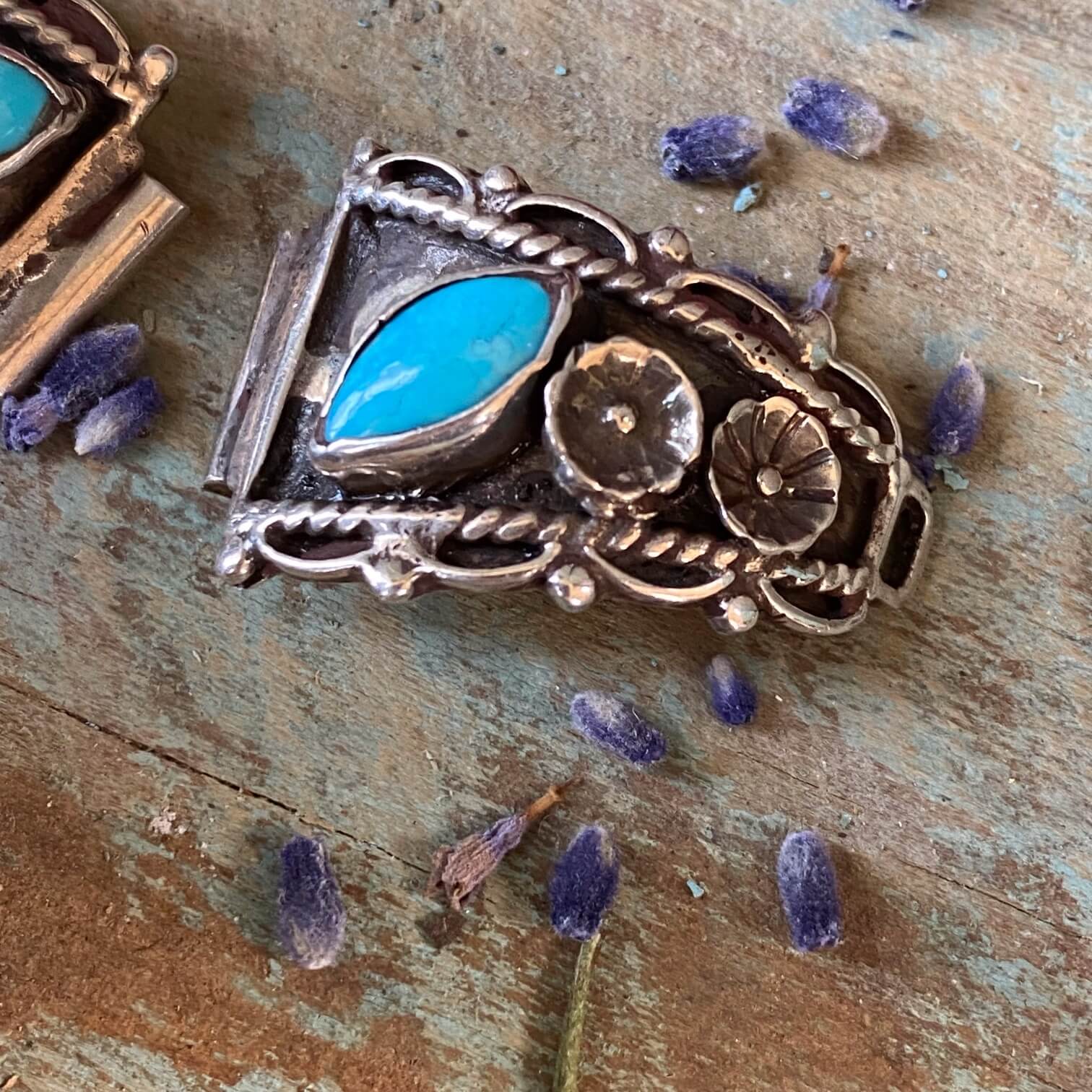 Vintage Navajo Sterling Silver Turquoise Watch Band Plates