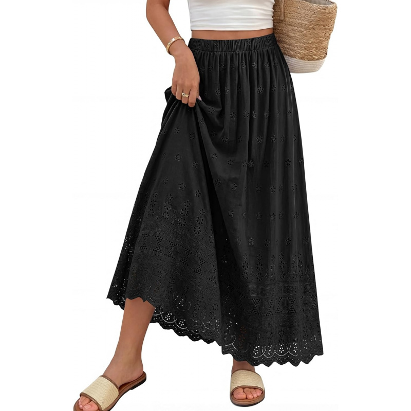 Women Summer Maxi Skirt Cute Elastic High Waist