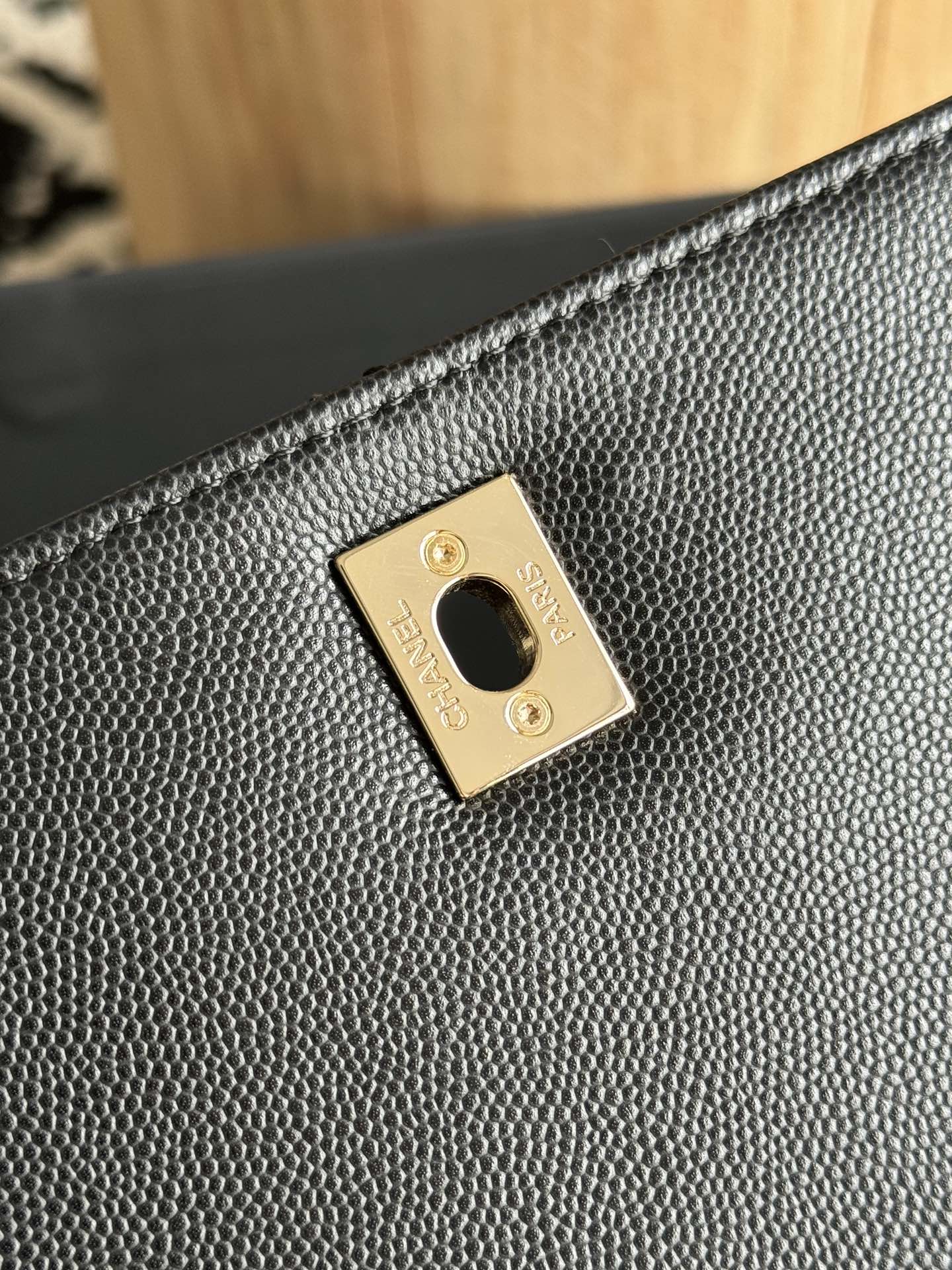 Small Coco Handle Flap Bag in Black Quilted Caviar Leather with Light Gold-Tone Hardware - Mocuir