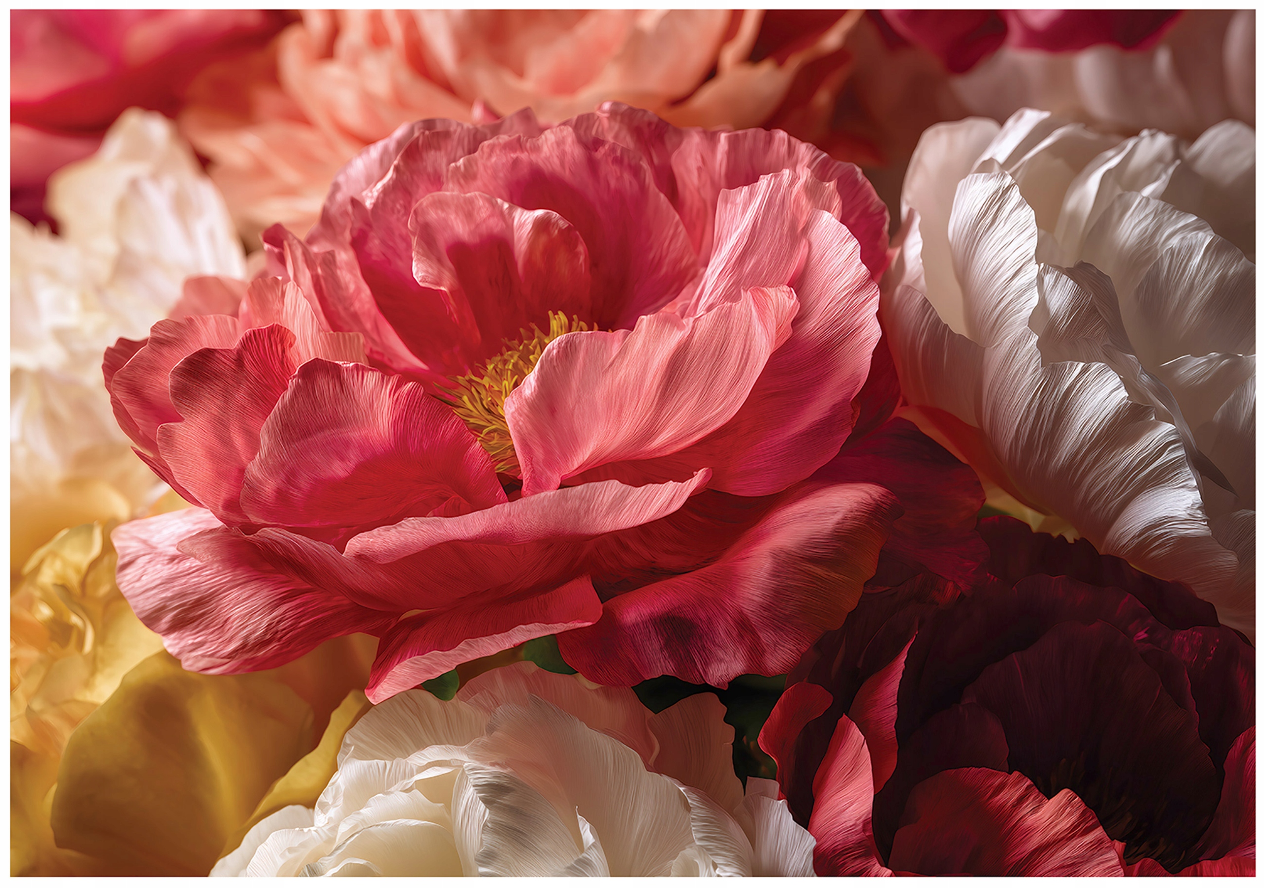 Peony and rose flower wall mural for bedroom or living room, non-woven wallpaper,