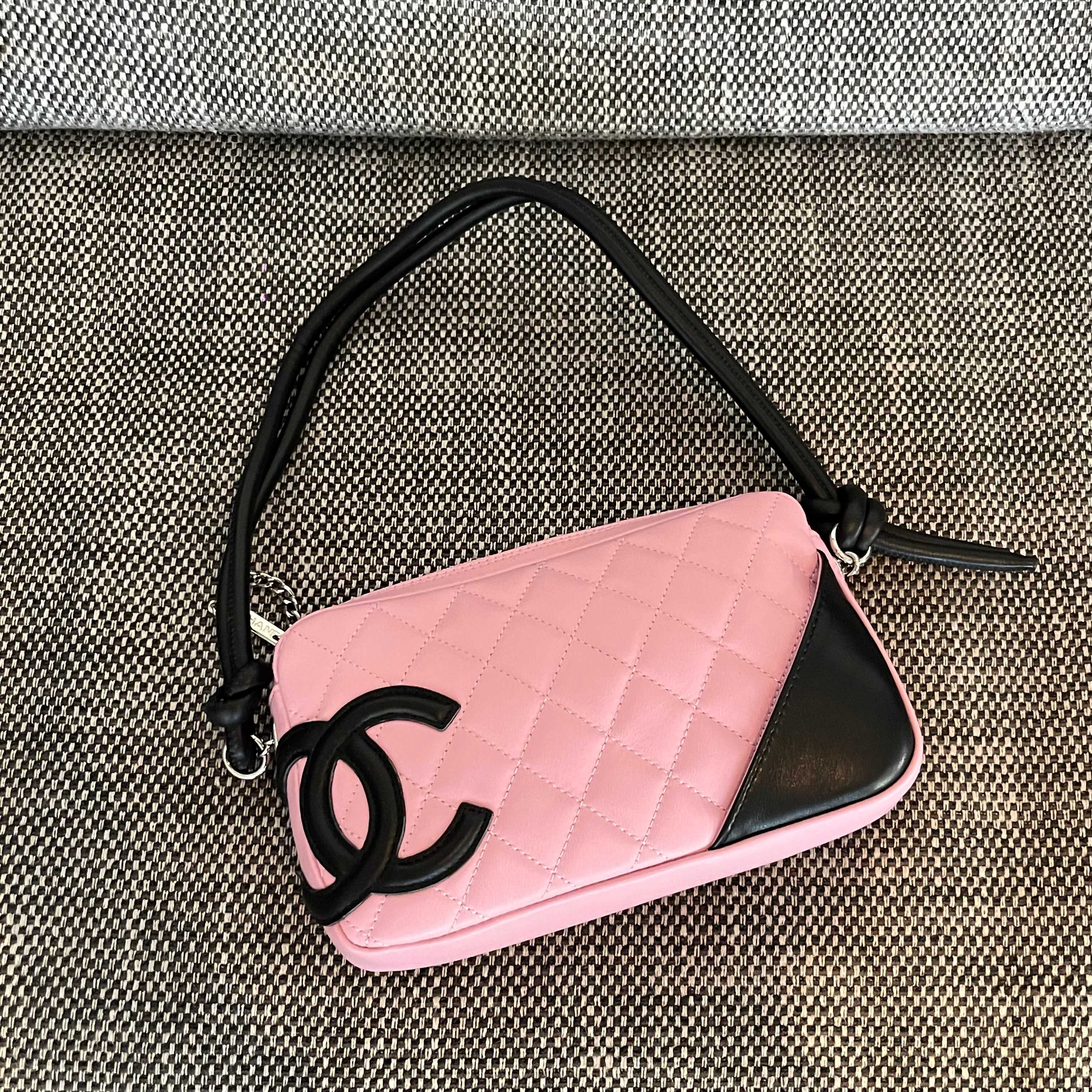 Vintage Cambon Quilted Lambskin Camera Bag in Pink & Black - Mocuir