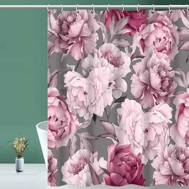 Digital printing watercolor ink flower simple geometric shower curtain waterproof and moisture-proof sanitary interval