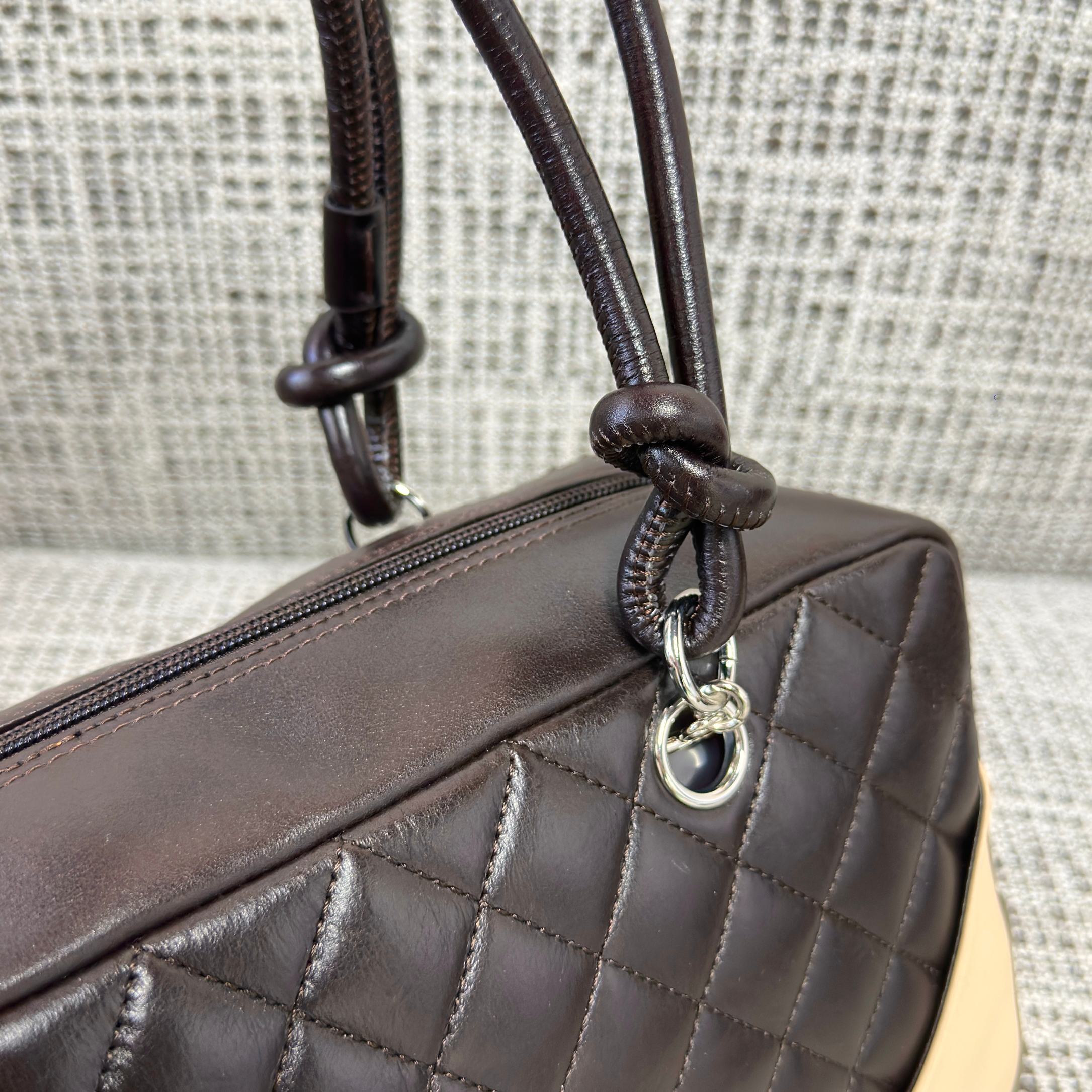 Cambon Quilted Lambskin Boston Bag  Bowling Bag - Mocuir