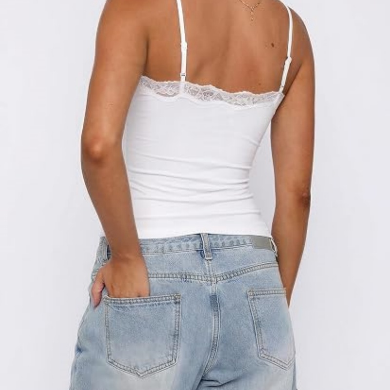 Womens Sexy Lace Cami Top Double Lined Spaghetti Strap Club Party Going Out Y2K Crop Tank Tops