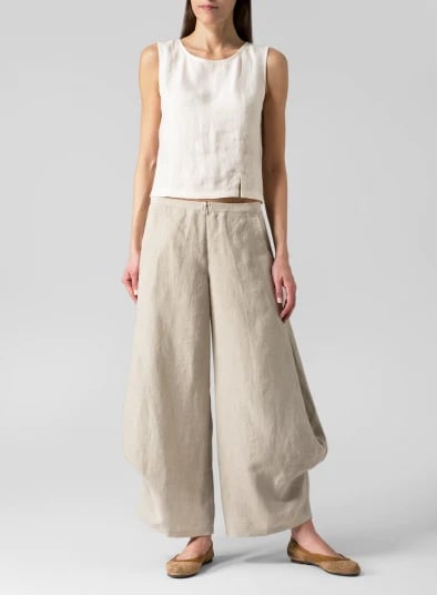 Cotton And Linen Flared Trousers