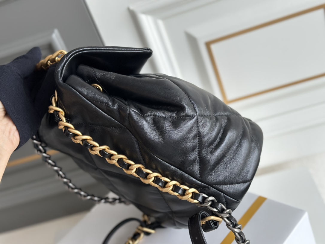 19 Backpack in Black Lambskin with Mixed Gold & Silver Hardware (Model AS4223) - Mocuir