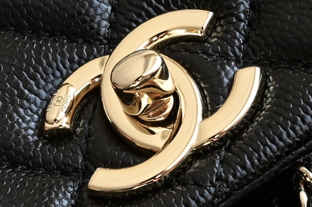 25P Duma Backpack in Black Caviar Leather with Light Gold-Tone Hardware (Model AS4376) - Mocuir