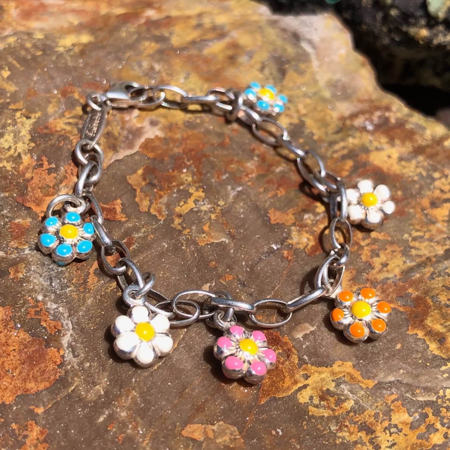 Roberto Magi Sterling Silver Enamel Hippie Flower Bracelet