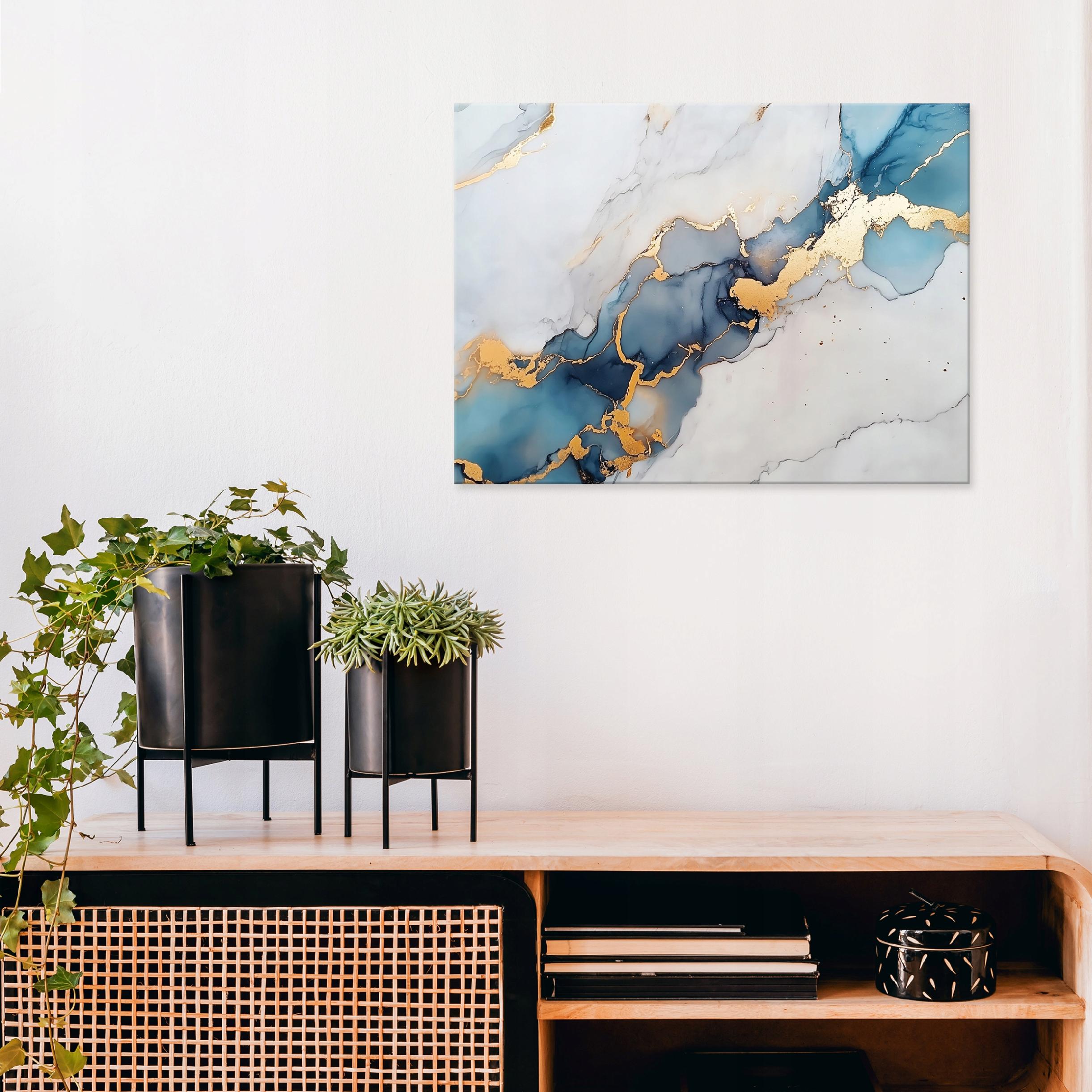Abstract painting, blue marble, gold, bedroom, living room, on canvas, 40x30