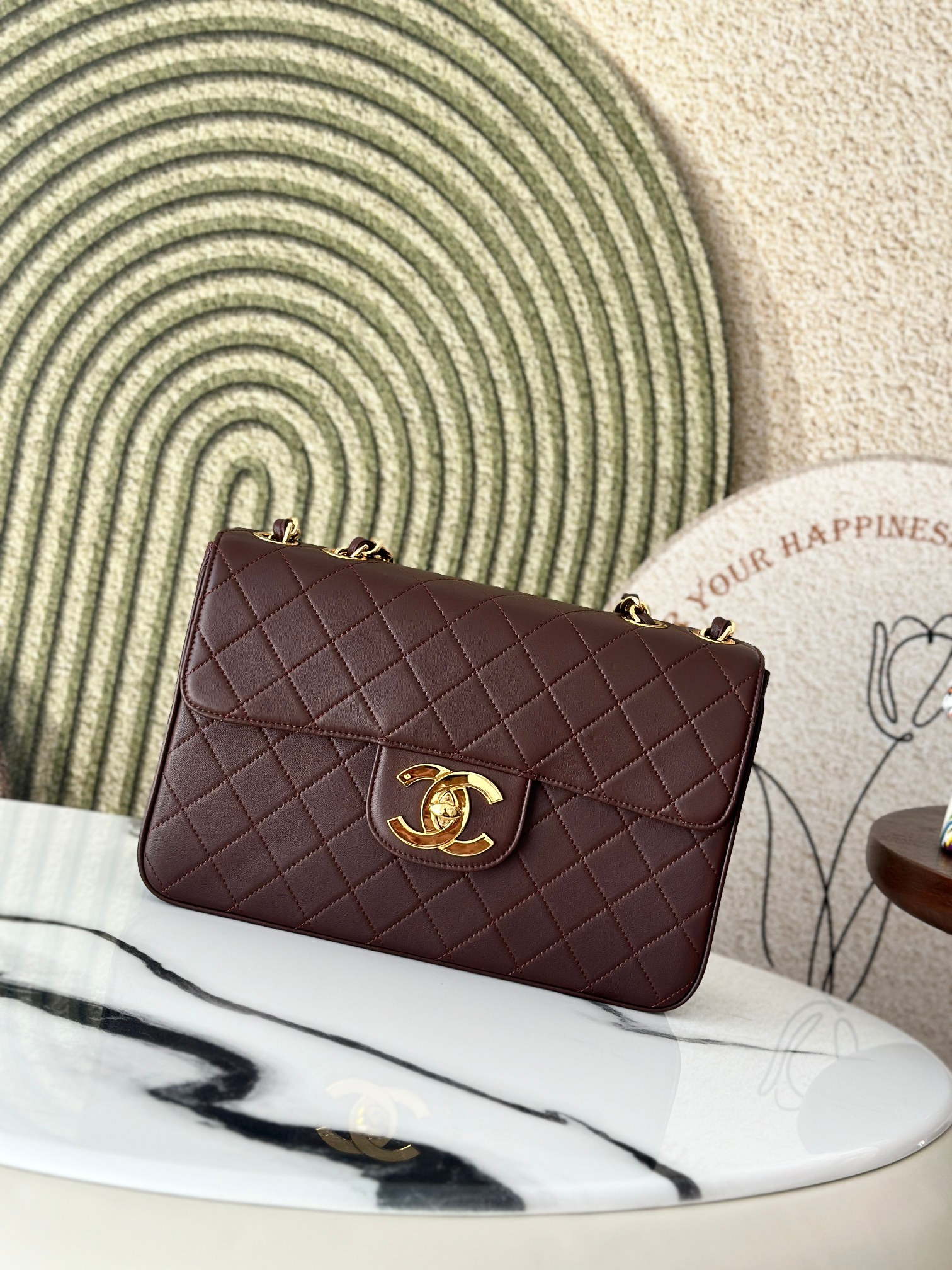 Classic Flap Medium in BurgundyDark Brown Quilted Lambskin with Gold-Tone Hardware - Mocuir
