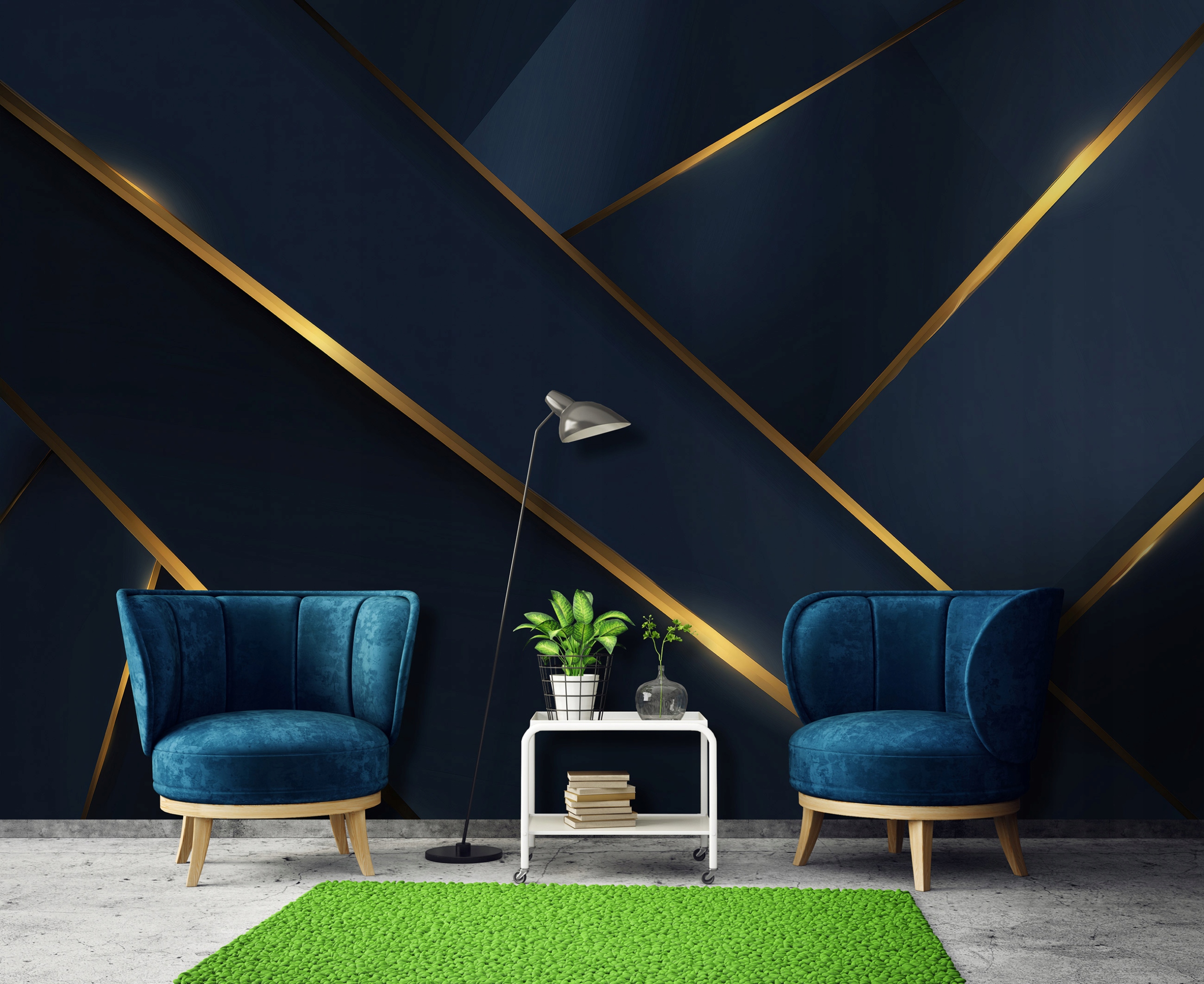 Abstract gold wall mural for the bedroom or living room, non-woven wallpaper