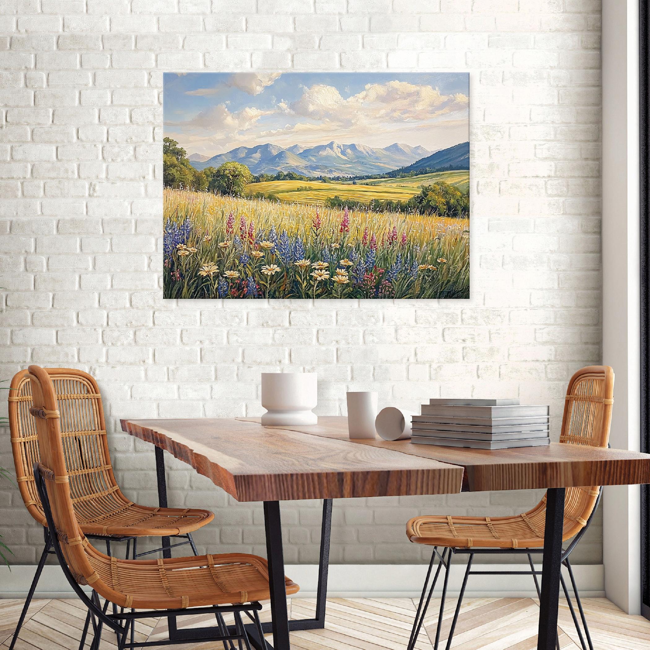 Painting of wildflowers in a meadow landscape for a bedroom, living room, or kitchen on canvas, 40x30