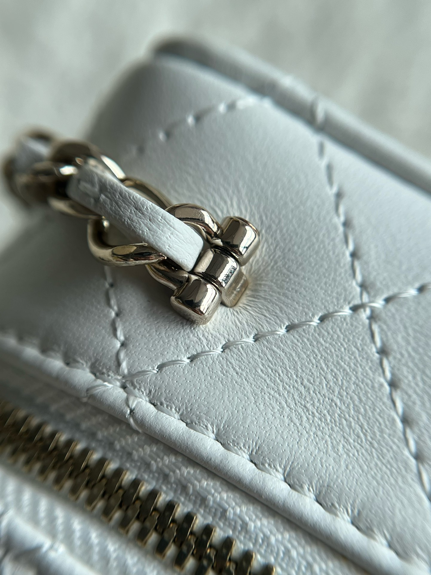 Camera Bag in White Quilted Lambskin with Pale Gold-Tone Hardware, Spring-Summer 2024 (AS4817) - Mocuir