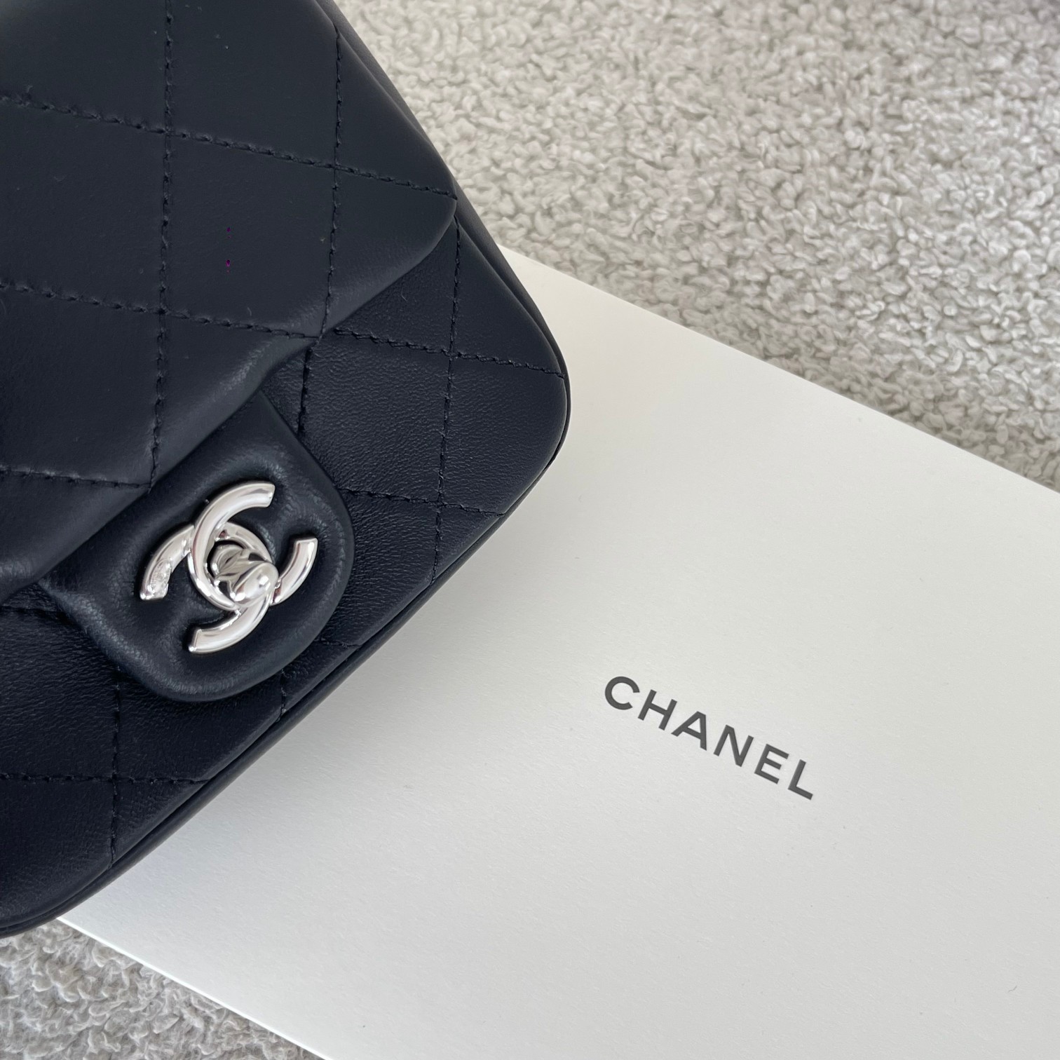 24C Black-Grey Knitted Mesh Tote Handbag with Attached Black Calfskin Mini Flap Bag and Silver-Tone Hardware - Mocuir