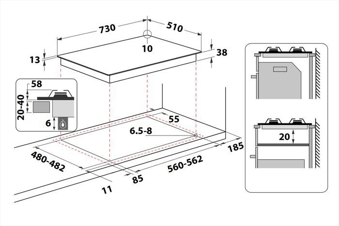 INDESIT - Piano cottura a gas THP 752 W/IX/I 1 73 cm