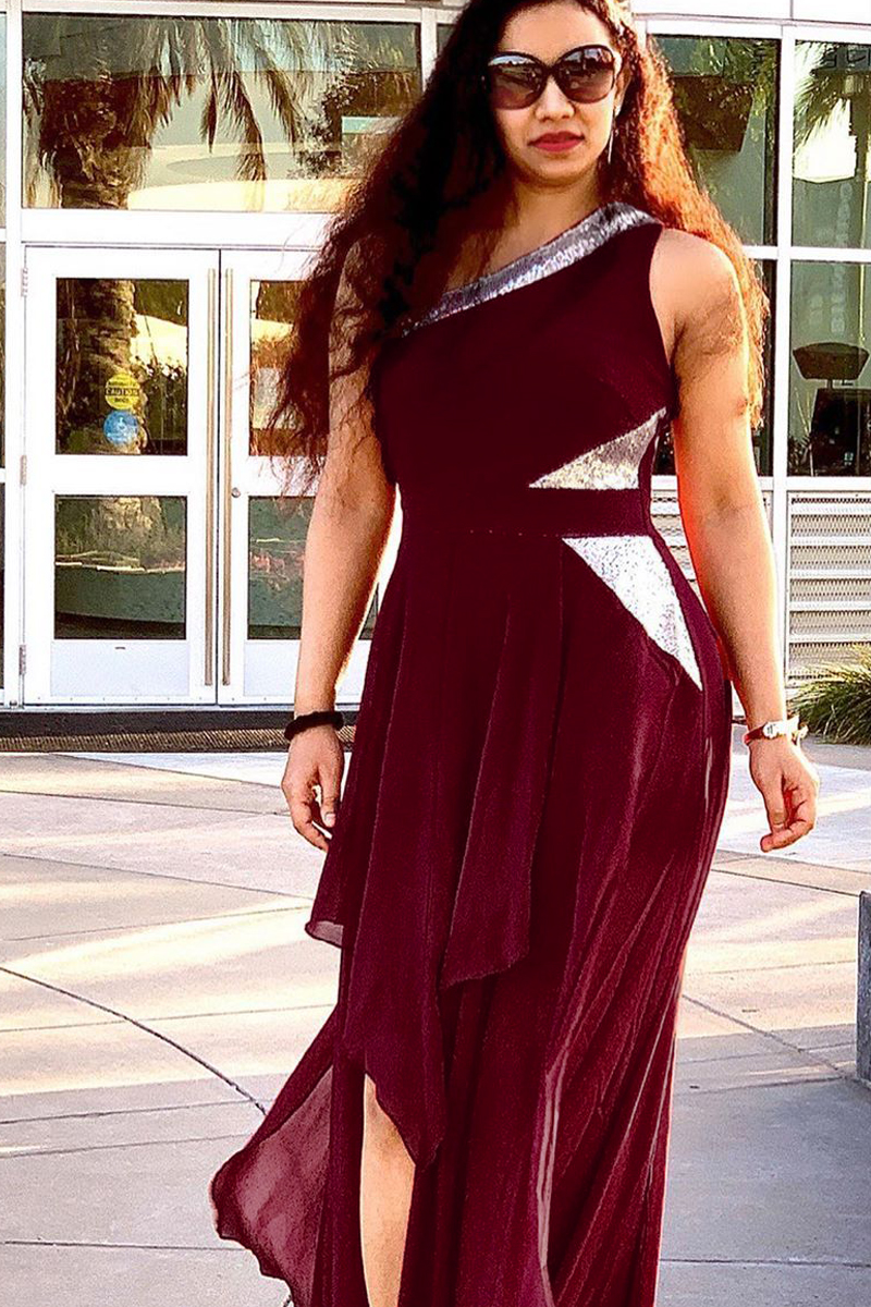 High Waist Asymmetric Hem One Shoulder Dress