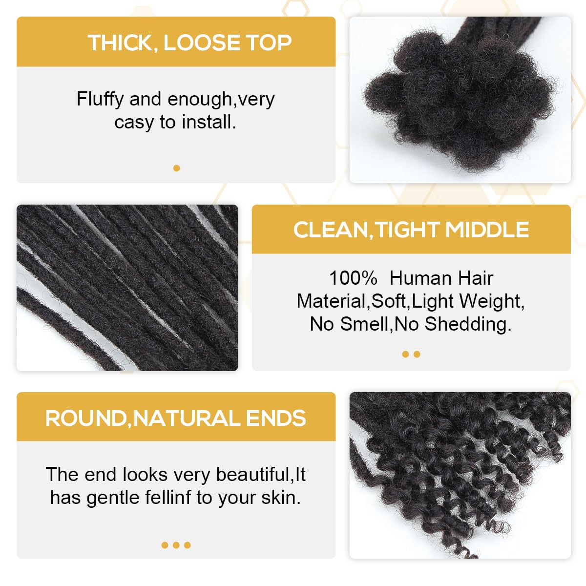 Loc Extensions Human Hair Curly Ends 0.4cm Width 10 inch 30 Strands Dreadlock Extensions,100% Permanent Human Hair Dreads Natural Black