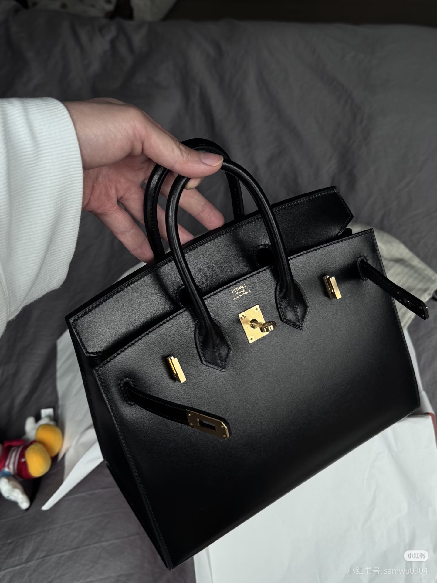 Birkin 25-35 BOX Leather Black Gold Hardware Custom