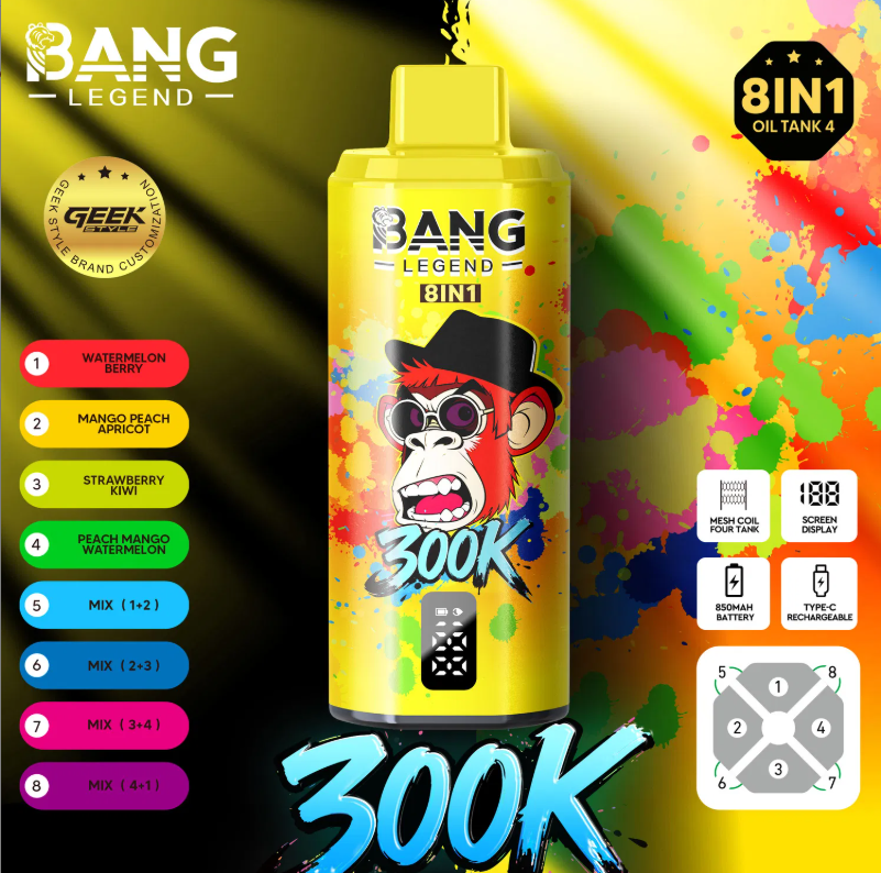 【New Arrive】Bang Legend Geek 300K Disposable Vape – 8-in-1 Flavor Chamber