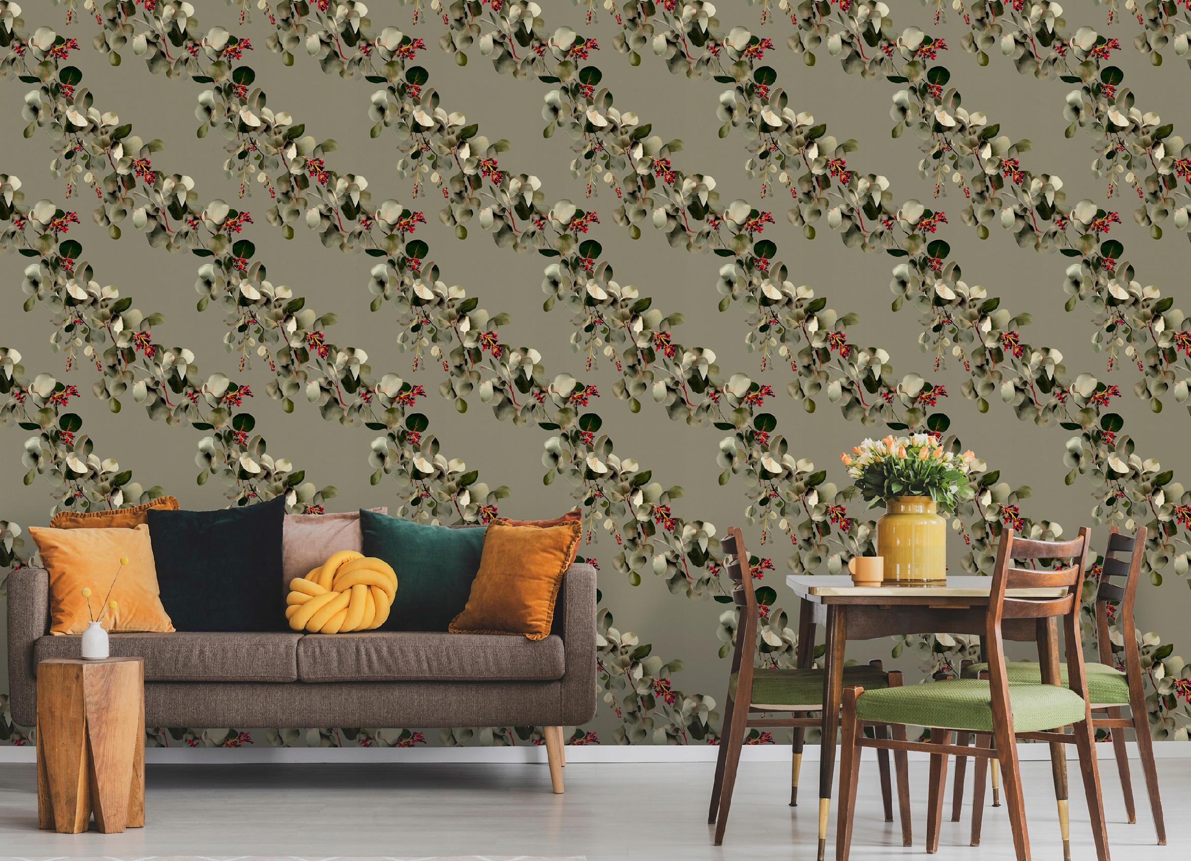 Vintage abstract leaf wallpaper on non-woven fabric for living room and bedroom walls