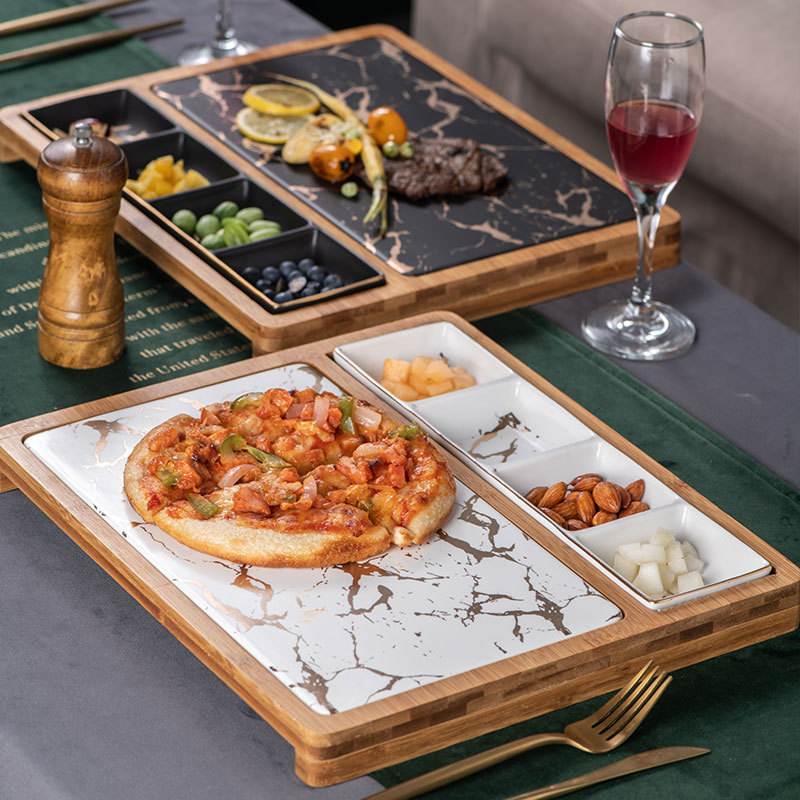 Restaurant pizza snack plate square ceramic plate creative gold pattern Western steak plate